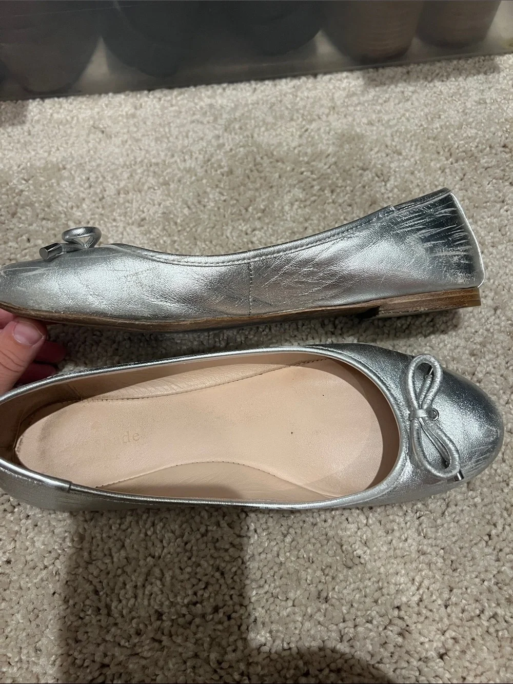 kate spade Metallic Silver Bow Ballet Flats